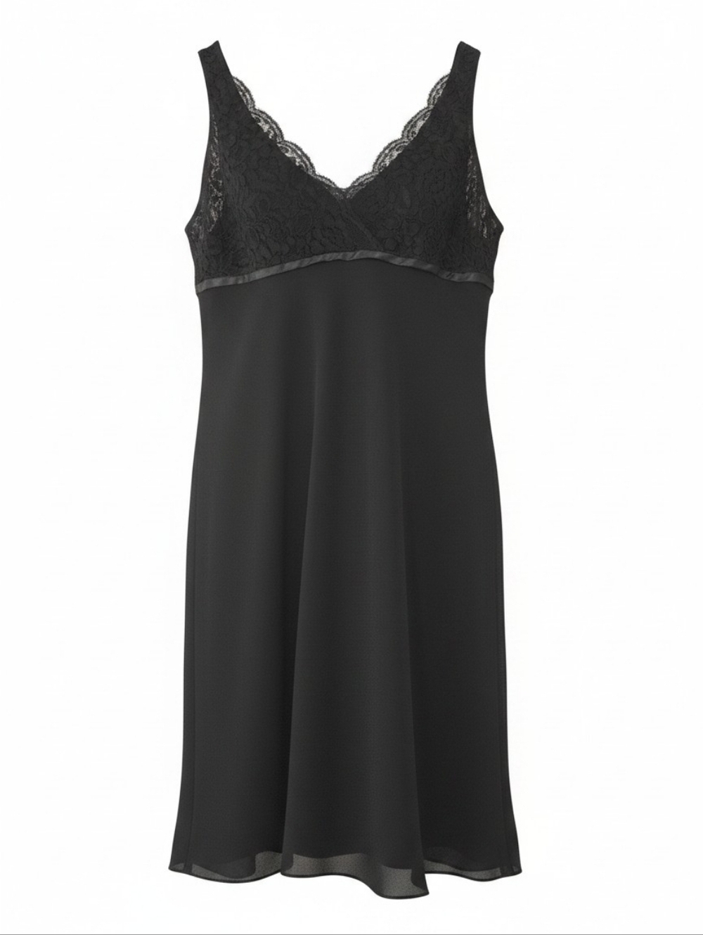 Jones Wear Strappy, Femine, Elegant, Black Lace-Trim Midi Slip Dress Size 16
